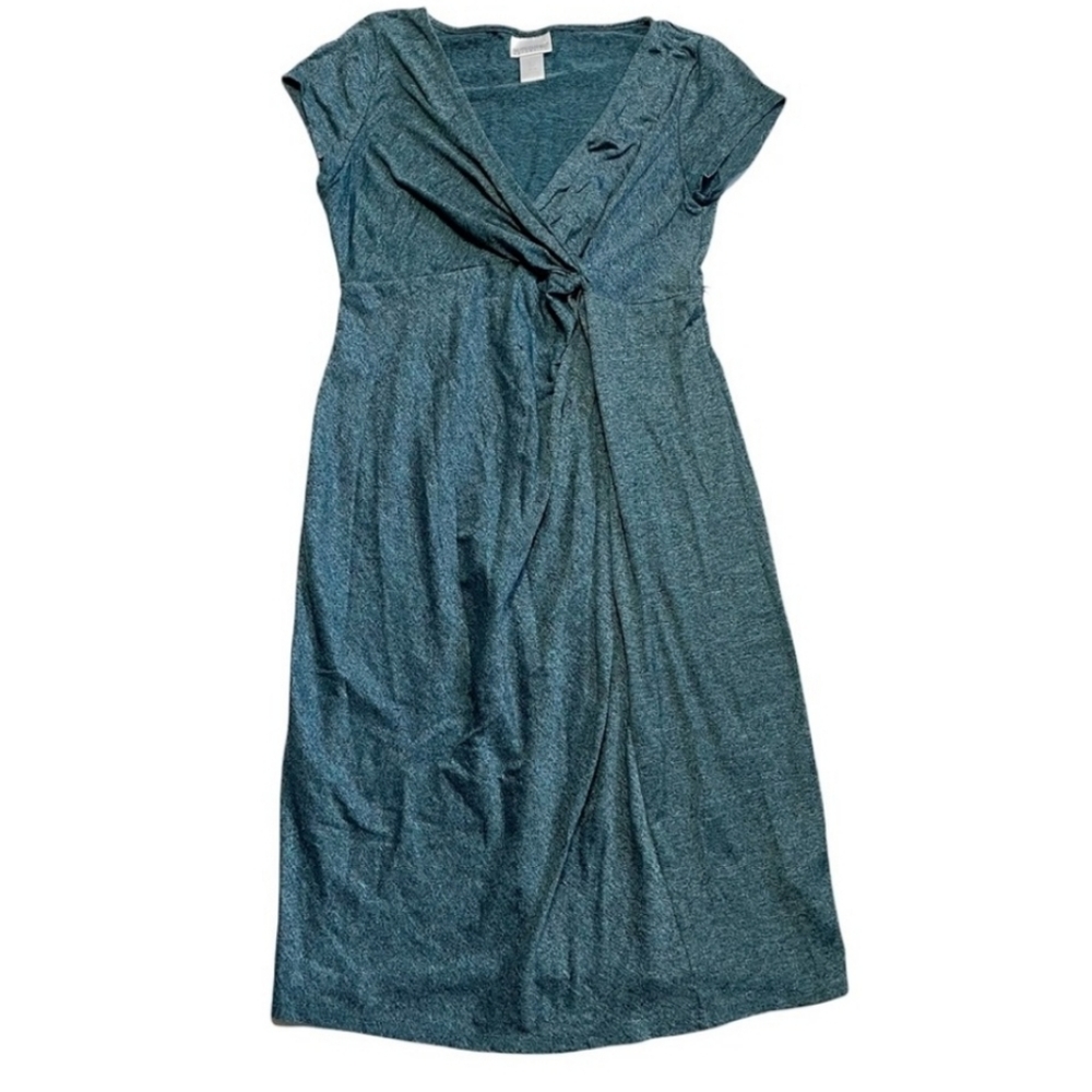 Motherhood Maternity Teal Stretchy Flowy Short Sleeve V Neck Dress Size Small